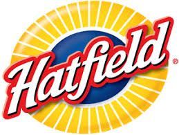 The hatfield logo is a yellow and blue circle with rays coming out of it.