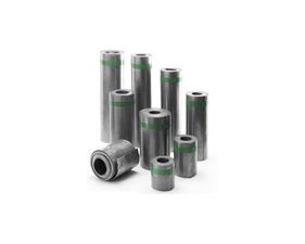 A group of metal cylinders with holes in them on a white background.