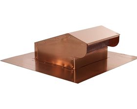 A close up of a copper roof vent on a white background.