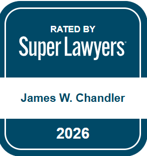 Super Lawyers rated badge for James W. Chandler, 2026, blue and white