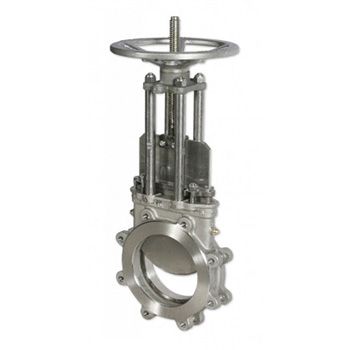 A stainless steel gate valve with a handwheel for industrial use.