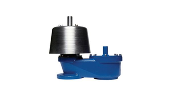 Blue and silver industrial steam trap device.