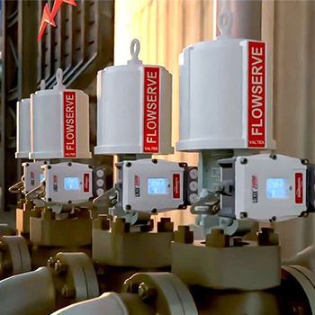 Three industrial valves labeled 