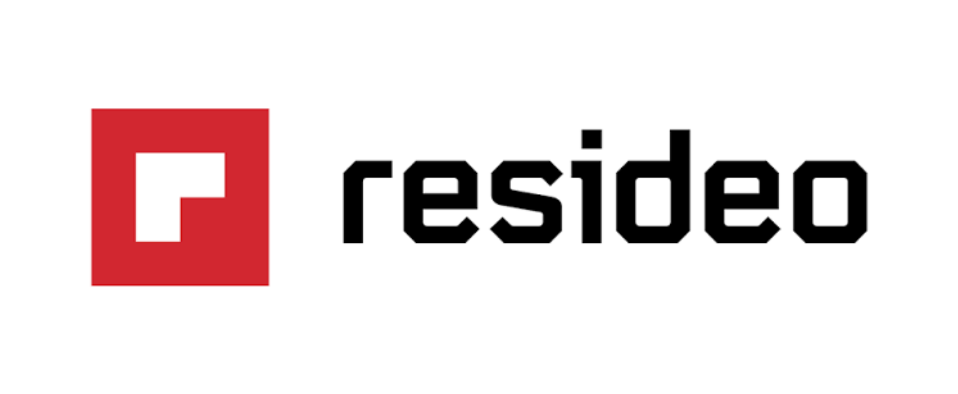 Resideo logo with red square icon and black wordmark on white background