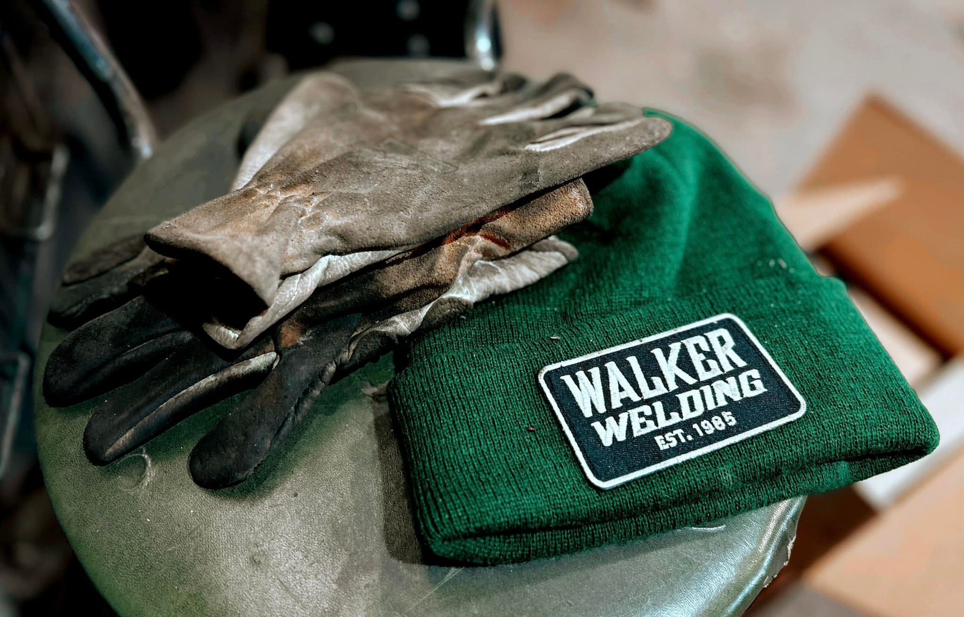 Gloves and a green beanie.
