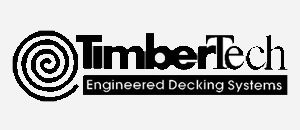 A black and white logo for timbertech engineered decking systems.