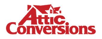 Red Attic Conversions logo with a stylized roof and text on white background