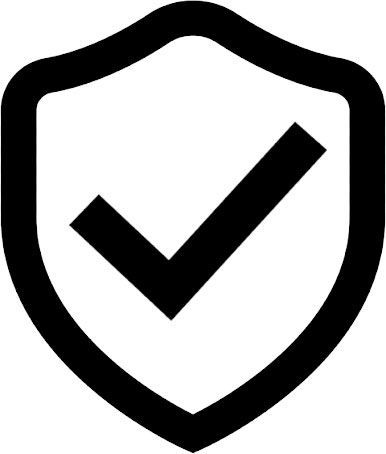 Black shield outline with a bold checkmark inside