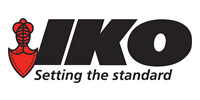 Logo for IKO, with black block letters 