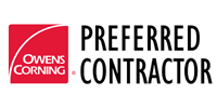 Owens Corning Preferred Contractor logo: red square with white arc, text 
