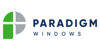 Logo for Paradigm Windows: a green and gray design with the company name in dark blue text.