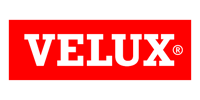 VELUX logo in white text on a red rectangle. The registered trademark symbol is in the upper right.