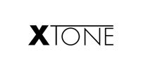 Logo for XTONE, black text with horizontal lines above 
