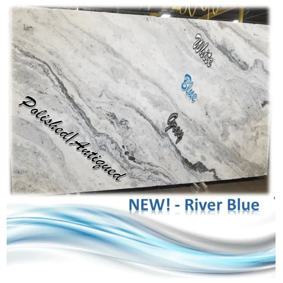 White and blue River Blue marble slab with