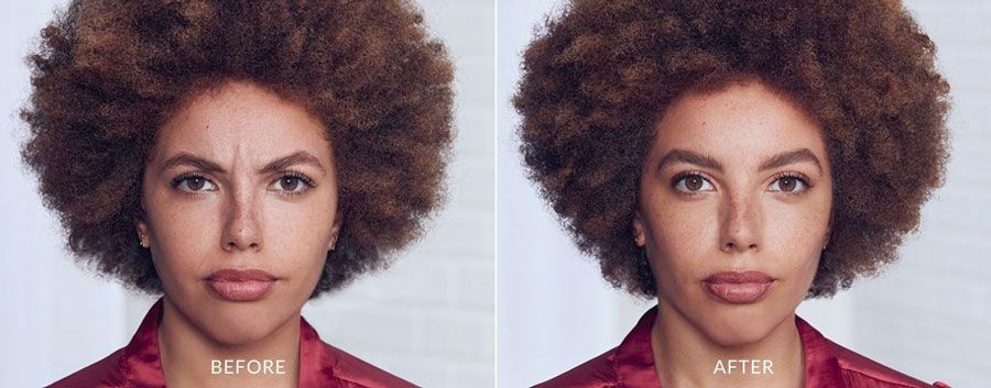 A before and after photo of a woman with an afro.
