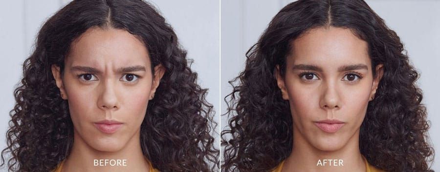 A before and after photo of a woman with curly hair.