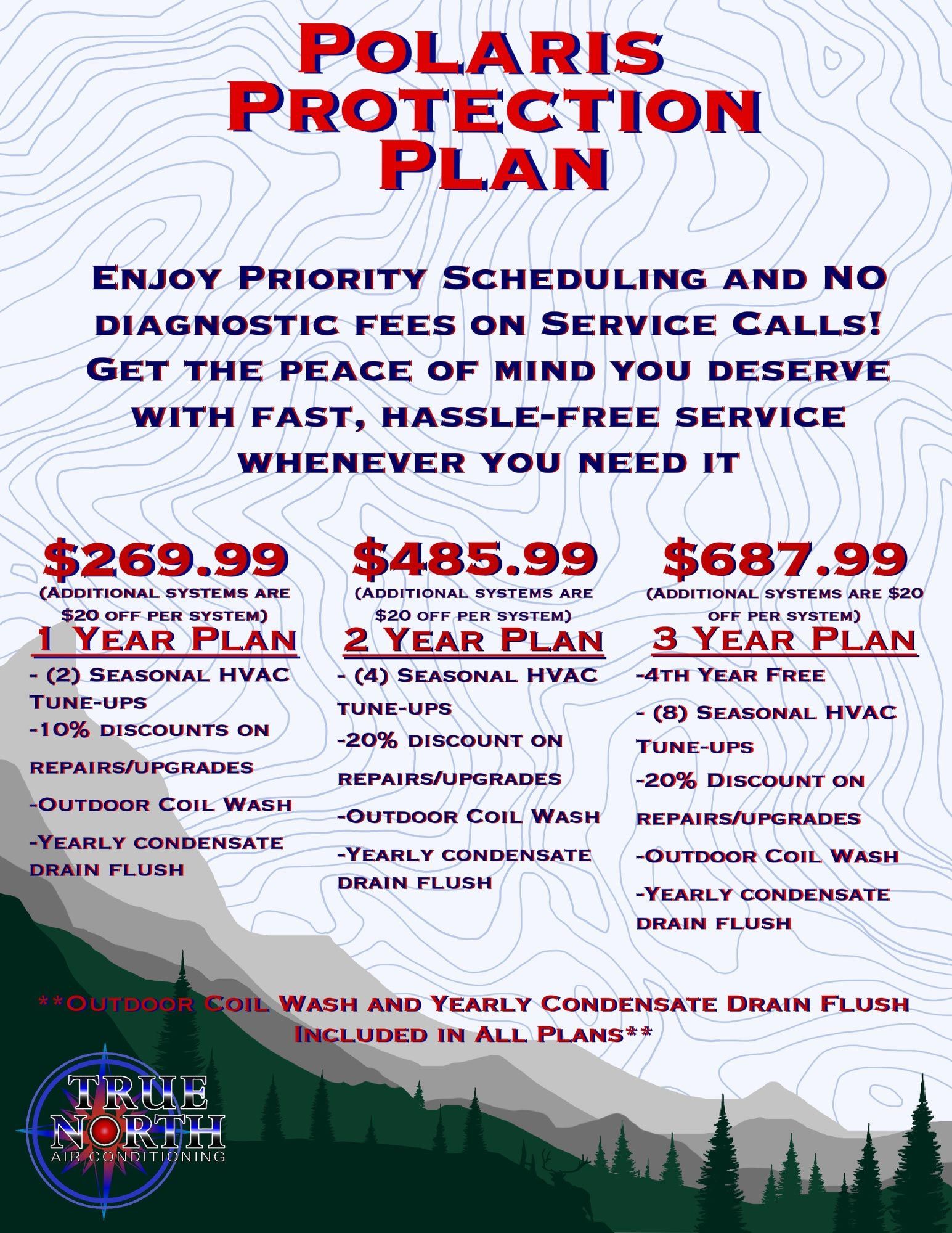 A polaris protection plan is a priority scheduling and no diagnostic fees on service calls.