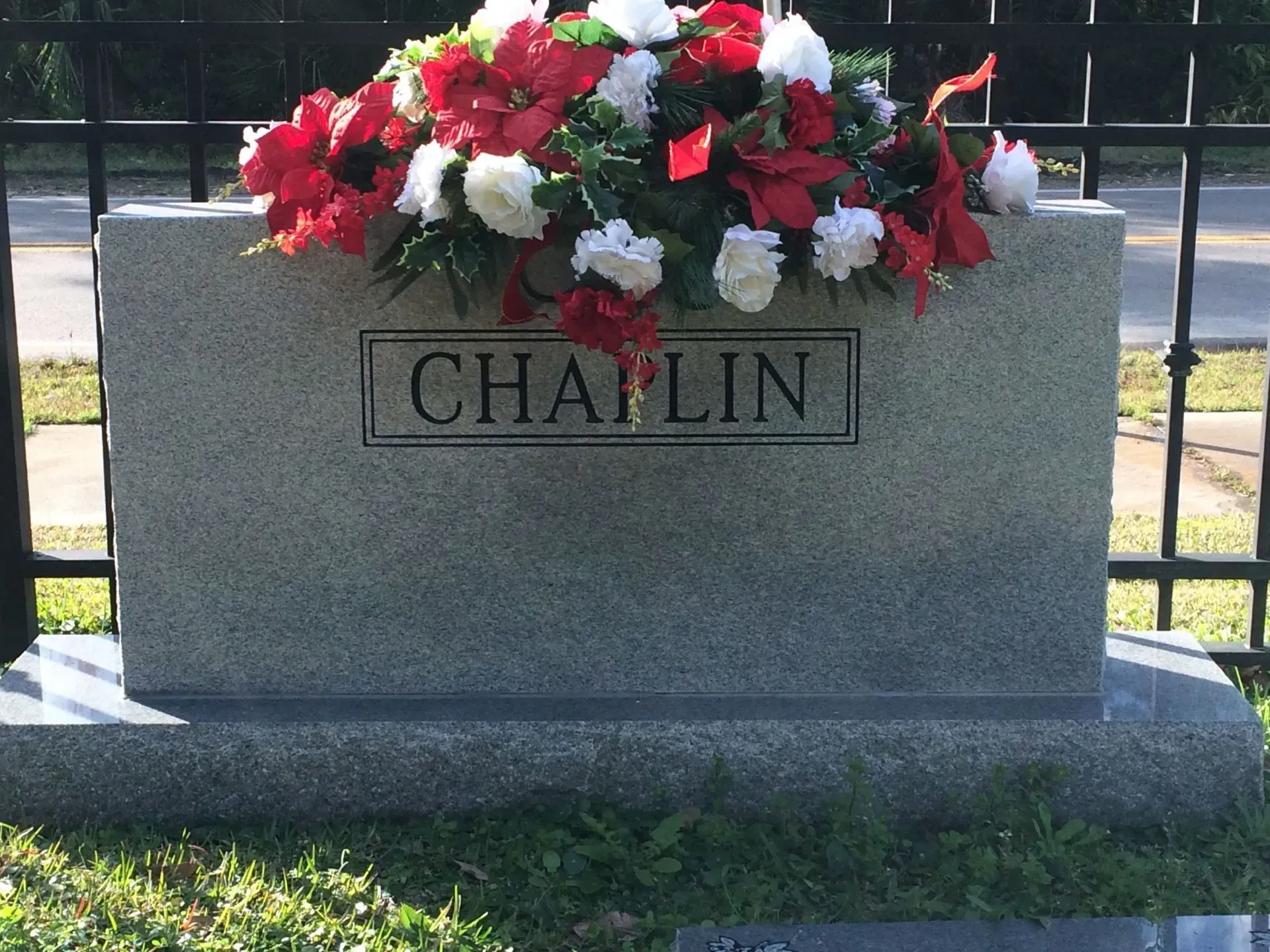 Gray granite headstone with 