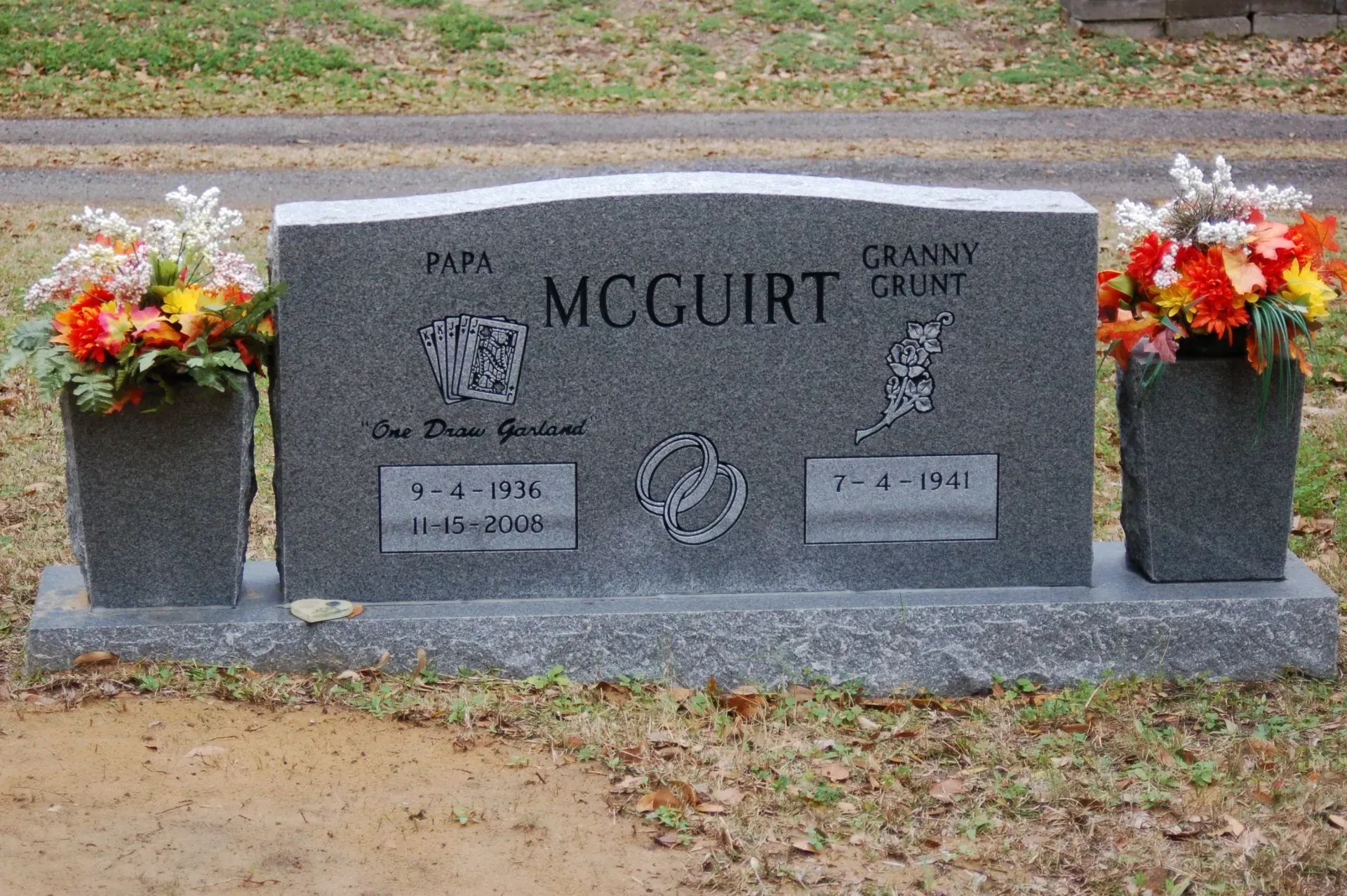 Tombstone with flowers. 