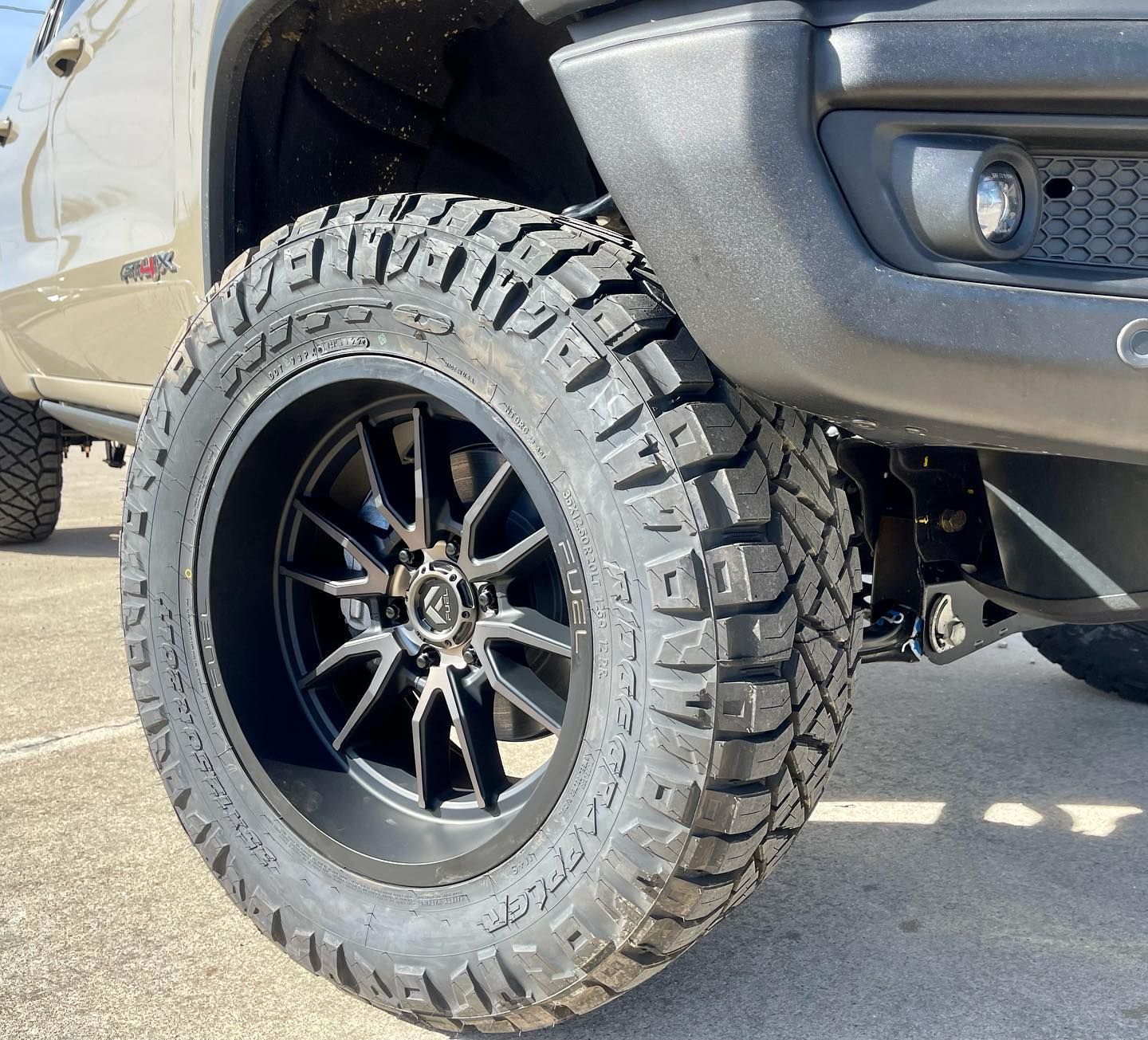 A close up of a tire on a truck