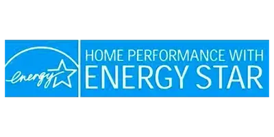 Blue ENERGY STAR logo with white star and text “Home performance with ENERGY STAR”