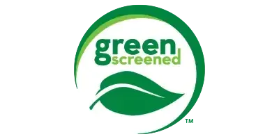Green Screened logo with green circular swoosh and leaf icon on white background