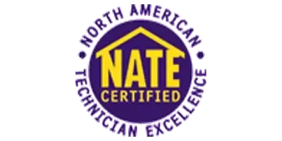 NATE North American Technician Excellence certification logo in blue and gold