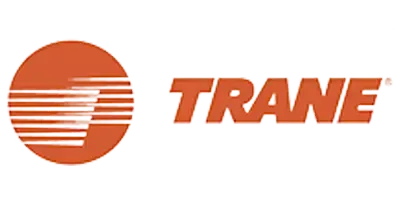 Trane logo: orange circle with white horizontal lines and orange wordmark on white background