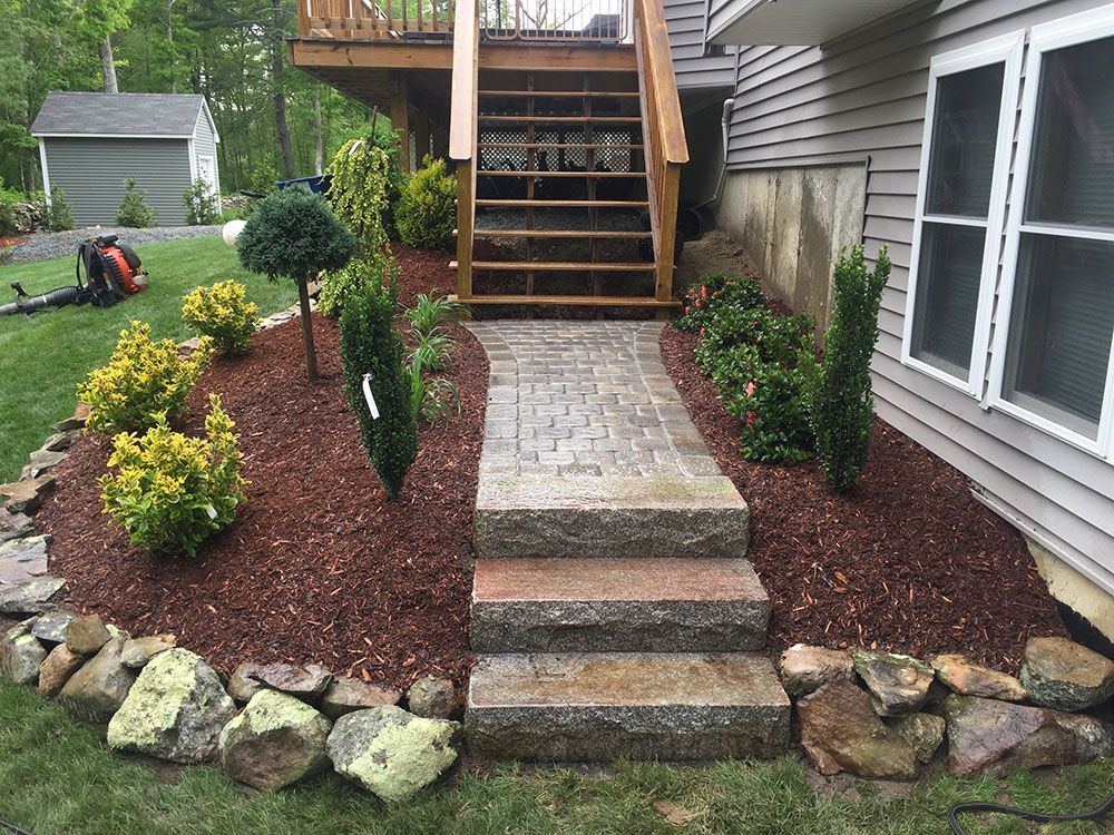 Concrete steps and mini garden.