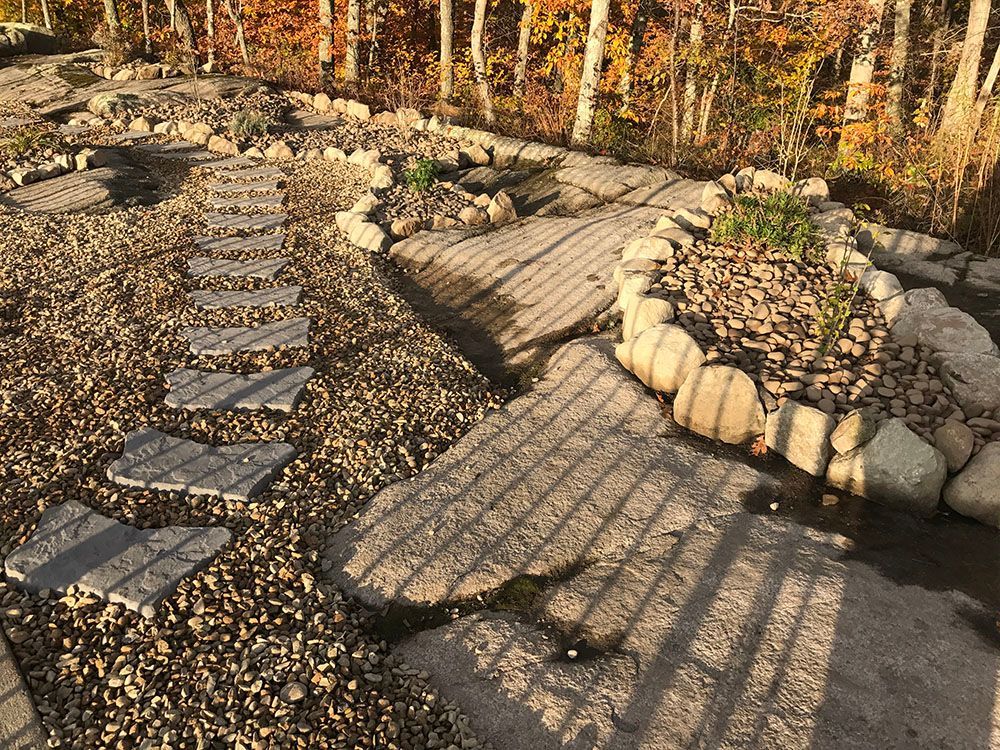 Stone garden and stone walkway.