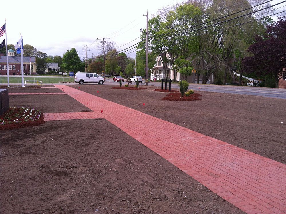 A red brick sidewalk.