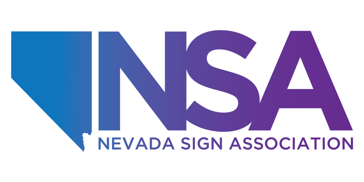 The logo for the nevada sign association is blue and purple.