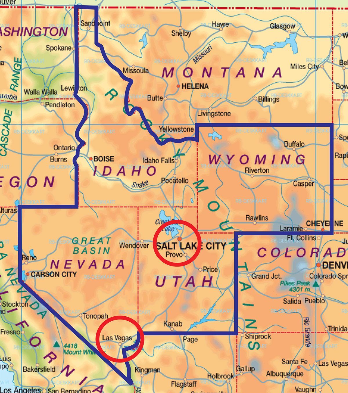 A map showing Montana, Wyoming, and Nevada