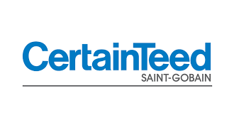 CertainTeed logo with blue text on a white background, "CertainTeed" over "SAINT-GOBAIN" in smaller gray text below.