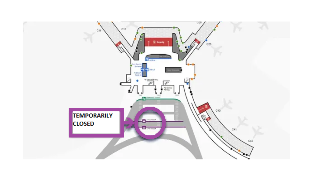 Airport map; a section of the airport is marked 