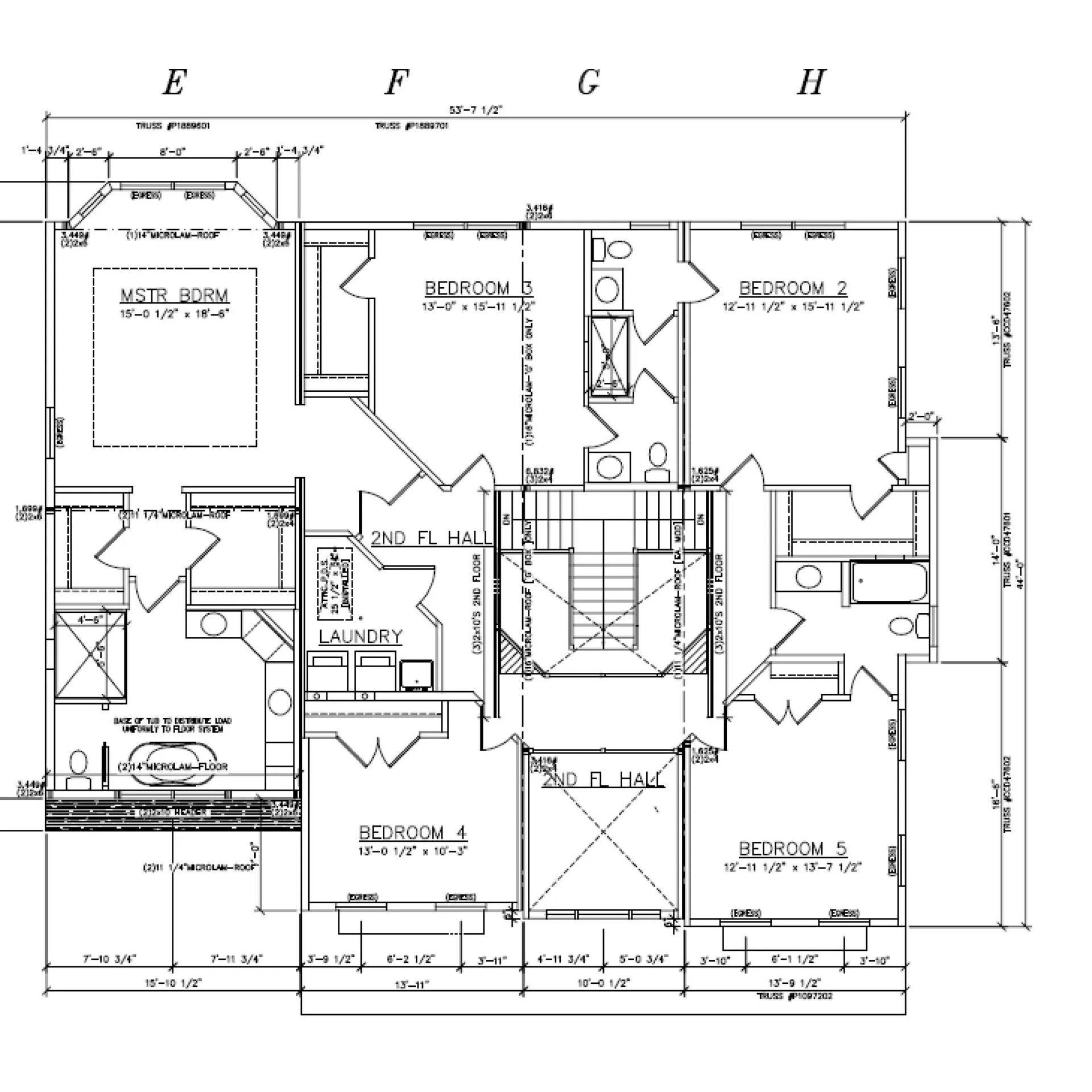 Architectural floor plan of a multi-room house, labeled with dimensions and room names.