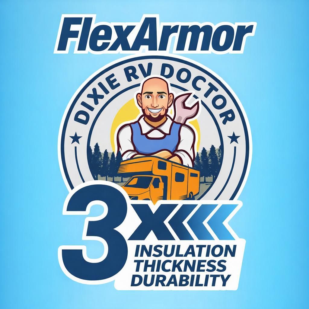 Logo of Dixie RV Doctor: man with wrench, RV, mountains, sun, text "Dixie RV Doctor".