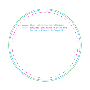 Color guide for a circular badge: green, pink, and blue concentric outlines with dashed inner safe zone.