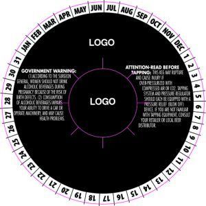 Circular black-and-pink warning label template with month wheel and central logo space