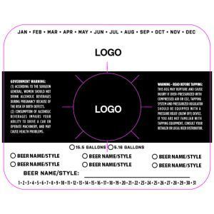 Beer can label template with black-and-pink layout, central logo, and month markers across the top.