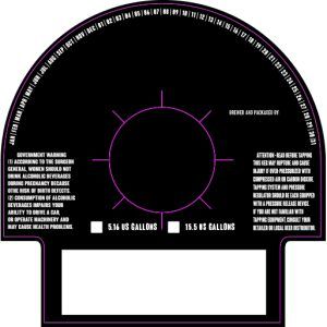 Black circular measurement chart with purple markings, gallon labels, and a blank white rectangle below