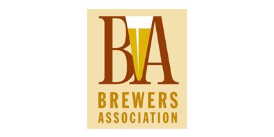 Brewers Association logo with stylized “BA” in brown and gold on a beige background