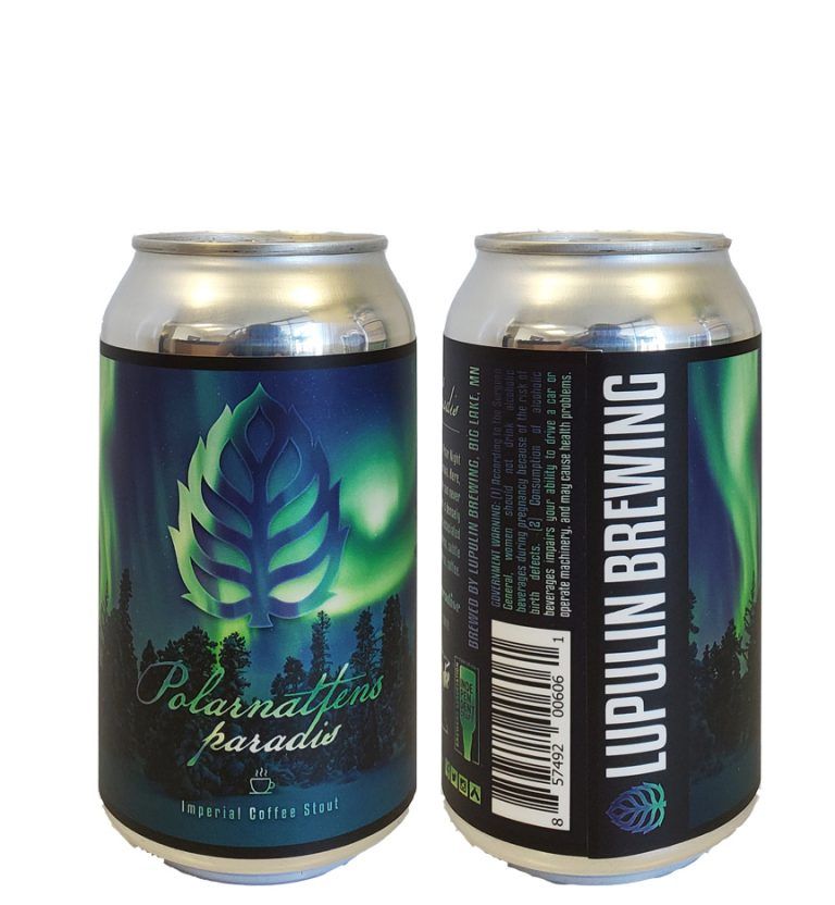 Two Lupulin Brewing cans, one front-facing with a blue-green leaf design and one showing the label side.