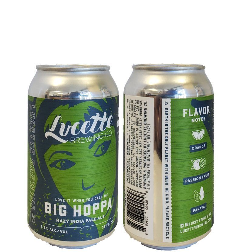 Two Luethi Brewing Co. Big Hoppa beer cans, one front-facing and one showing the side label.