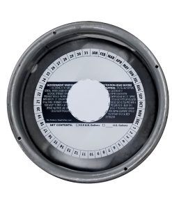 Close-up of a round gray industrial filter cartridge with a white label and numbered ring.