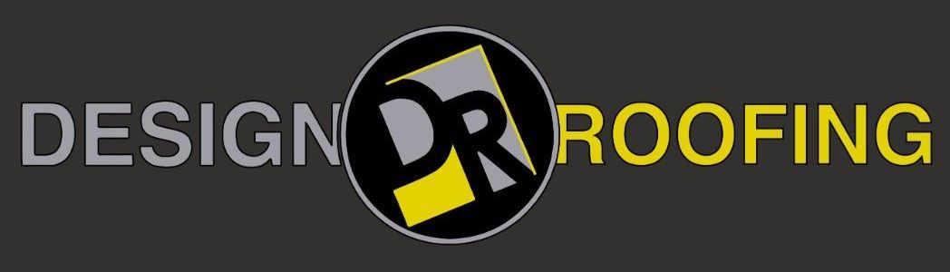 Logo for Design Roofing, featuring "DR" initials inside a circle, with the words "DESIGN" and "ROOFING" on either side.