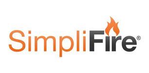 SimpliFire logo in orange and gray with a flame icon above the “i”