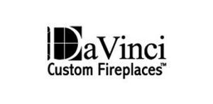 DaVinci Custom Fireplaces logo: black text and icon on white background.
