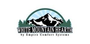 Logo of White Mountain Hearth featuring a mountain range, trees, and text.