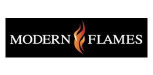 Modern Flames logo: Text with fire graphic on black.